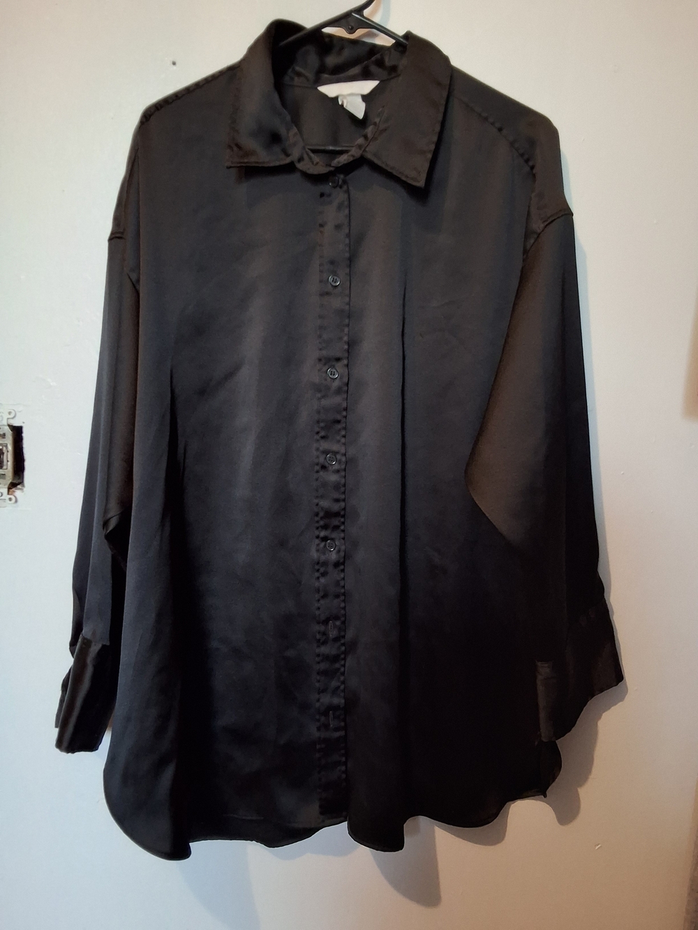 H&M Black Satin Button-Up Blouse
